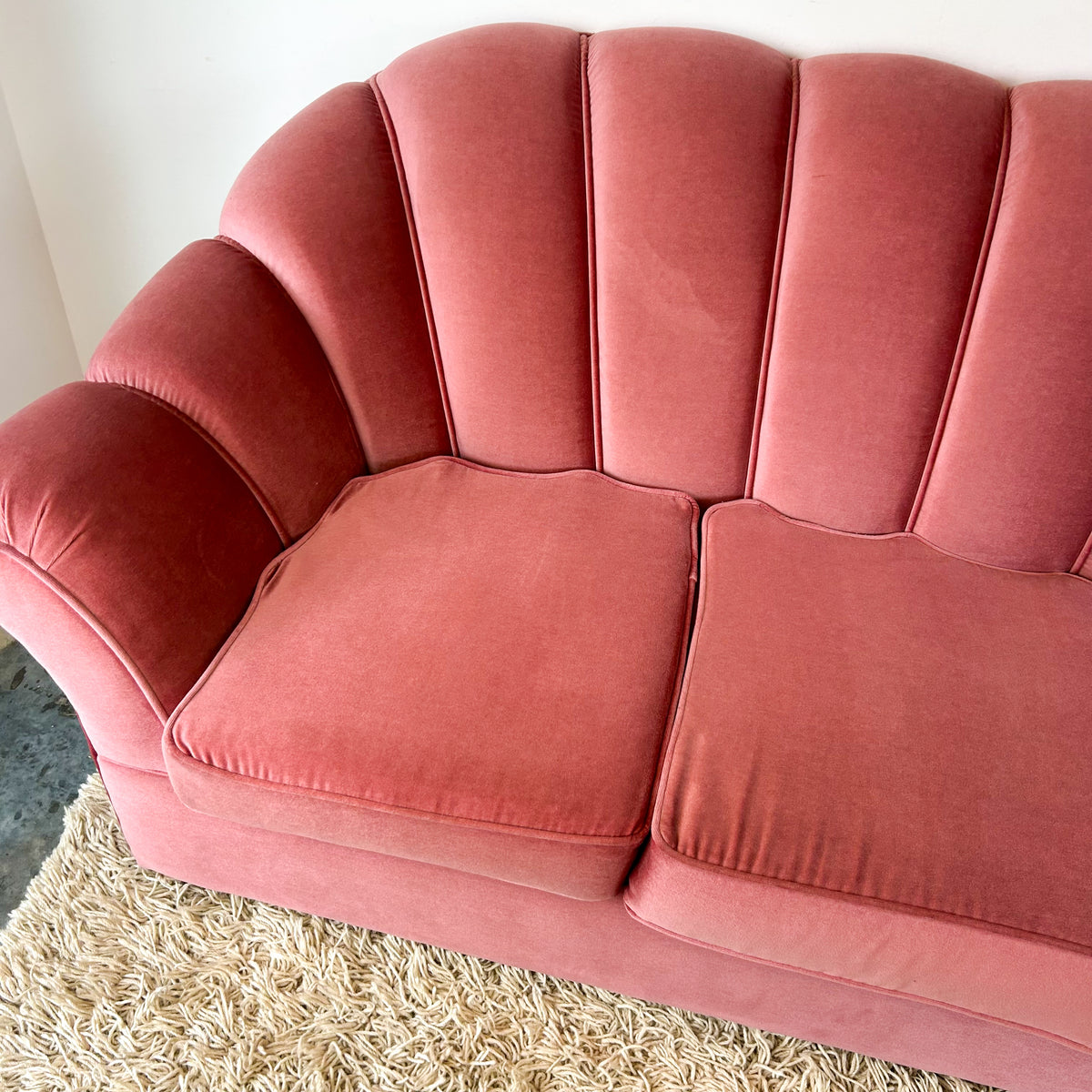 PINK VELOUR THREE SEATER SOFA