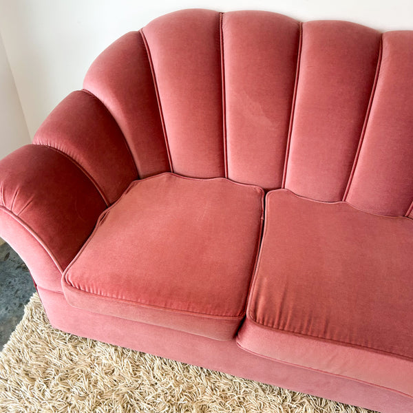 PINK VELOUR THREE SEATER SOFA