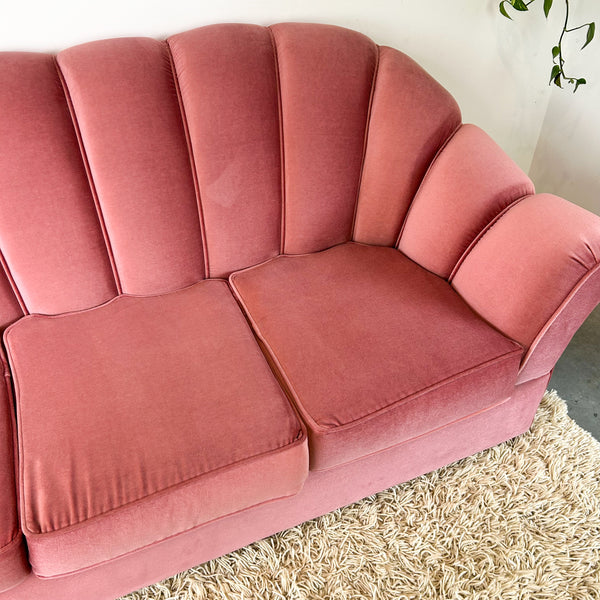 PINK VELOUR THREE SEATER SOFA