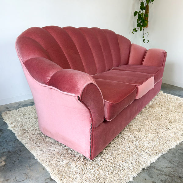 PINK VELOUR THREE SEATER SOFA