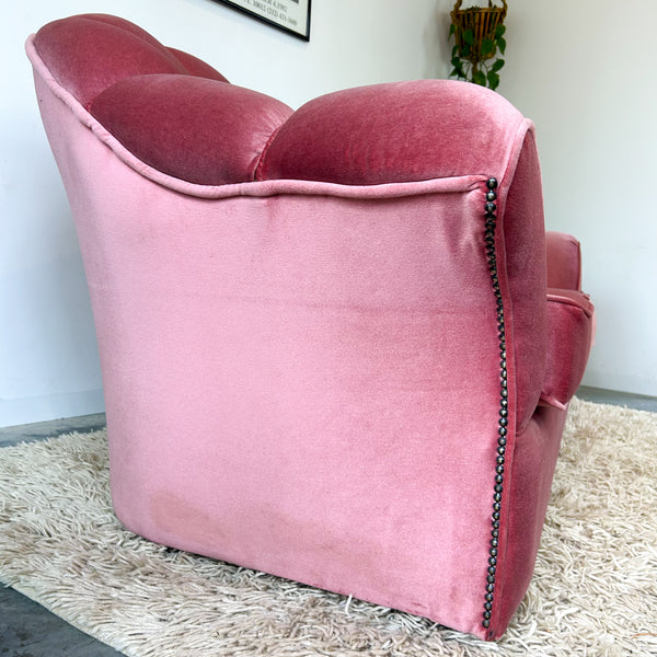 PINK VELOUR THREE SEATER SOFA