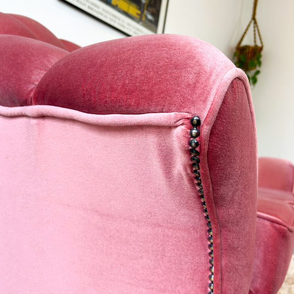 PINK VELOUR THREE SEATER SOFA