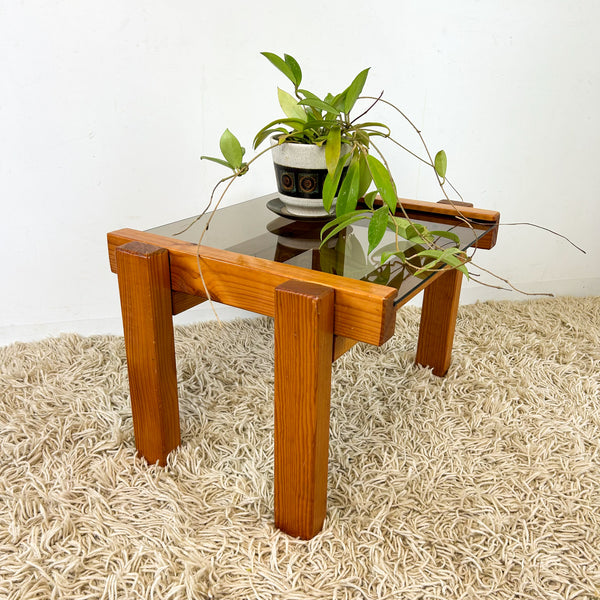 CHUNKY PINE & SMOKY GLASS COFFEE TABLE