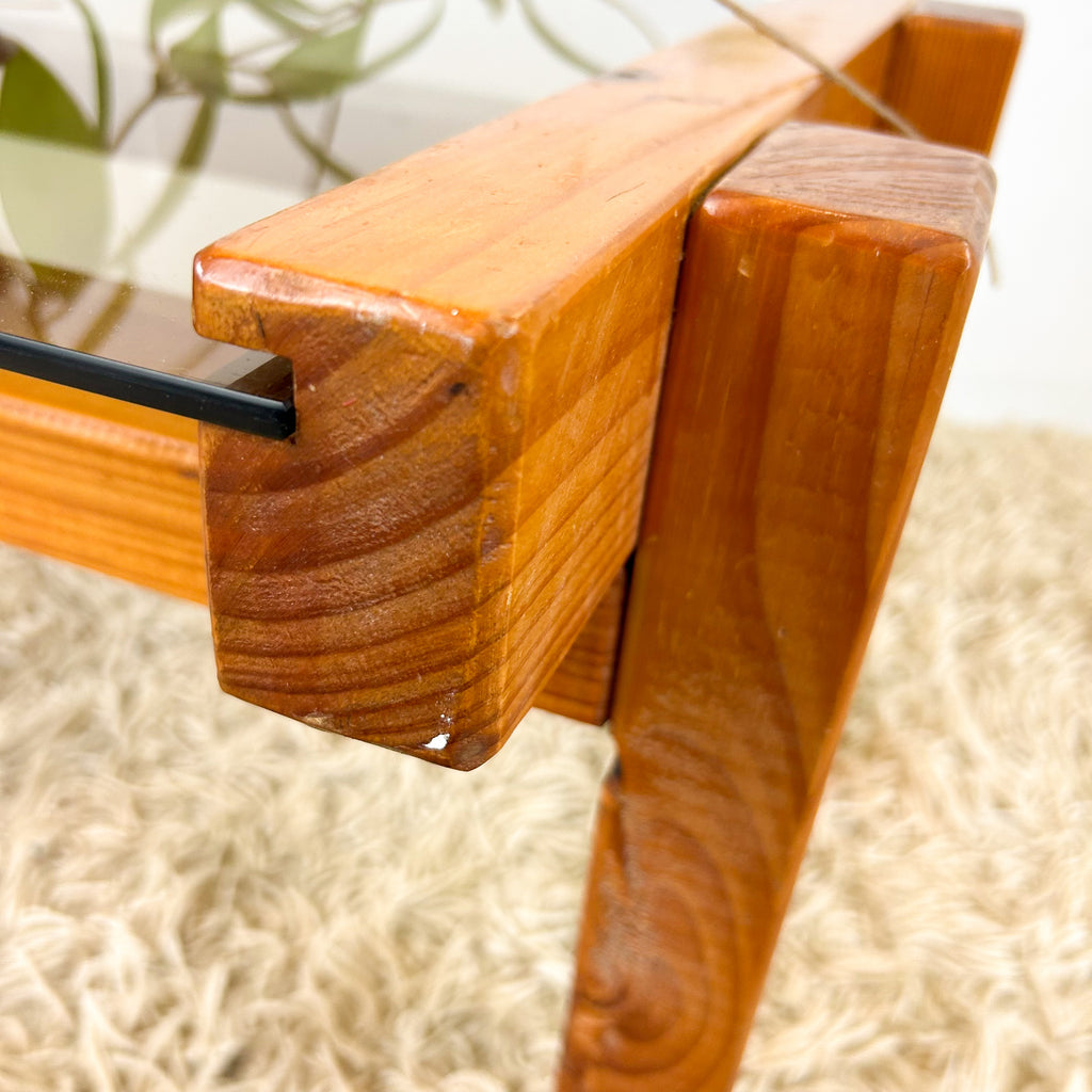 CHUNKY PINE & SMOKY GLASS COFFEE TABLE - HEY JUDE WORKSHOP • Vintage furniture & objects Melbourne
