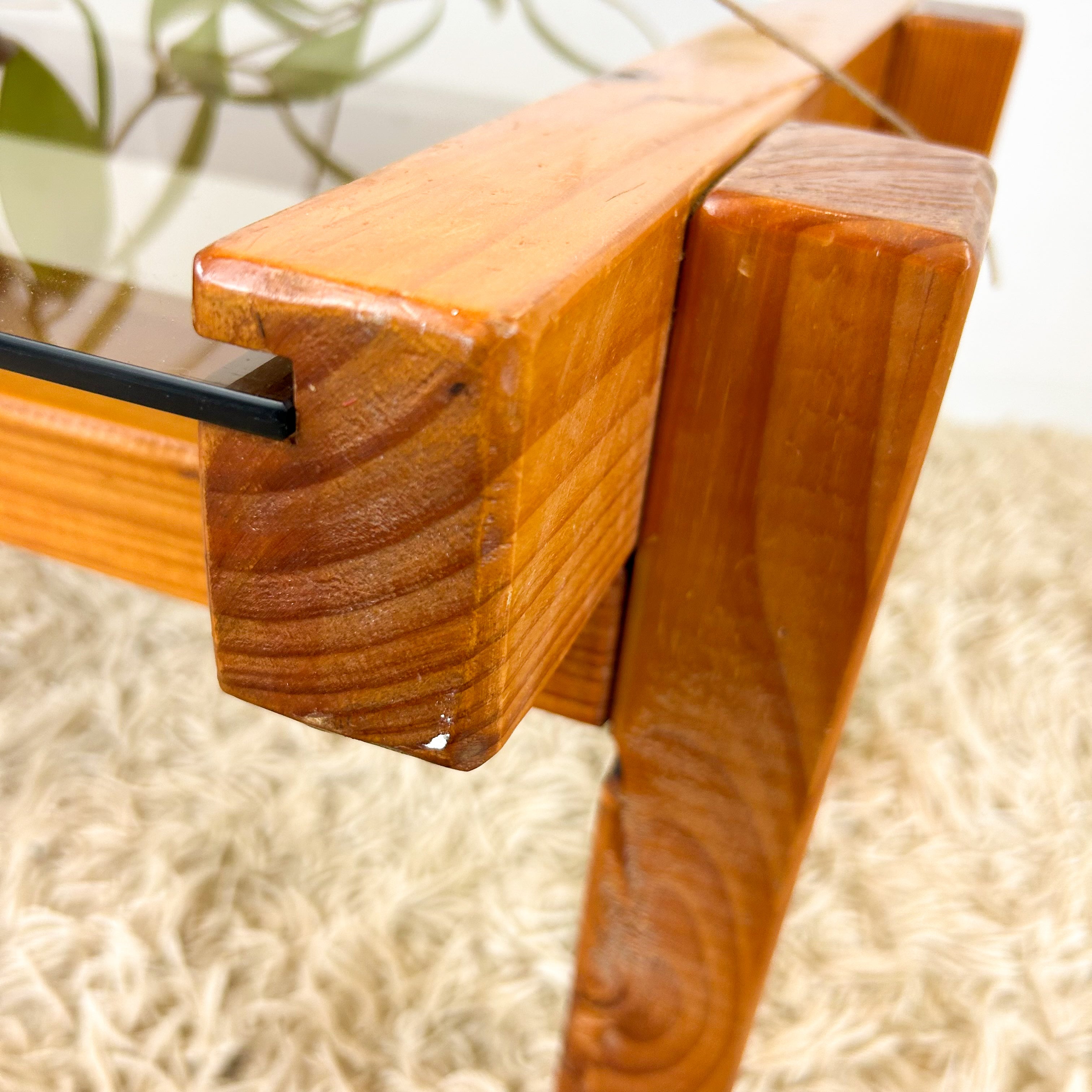 CHUNKY PINE & SMOKY GLASS COFFEE TABLE - HEY JUDE WORKSHOP • Vintage furniture & objects Melbourne