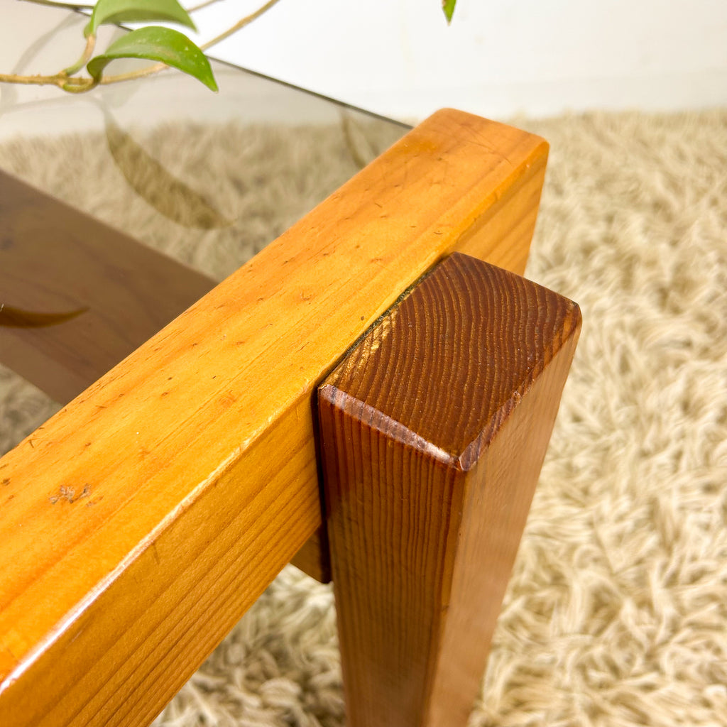 CHUNKY PINE & SMOKY GLASS COFFEE TABLE - HEY JUDE WORKSHOP • Vintage furniture & objects Melbourne