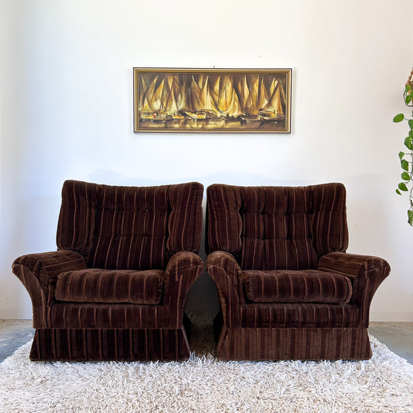 BROWN VELOUR ARMCHAIRS