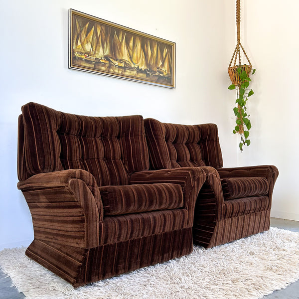 BROWN VELOUR ARMCHAIRS