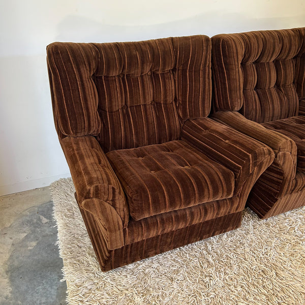 BROWN VELOUR ARMCHAIRS