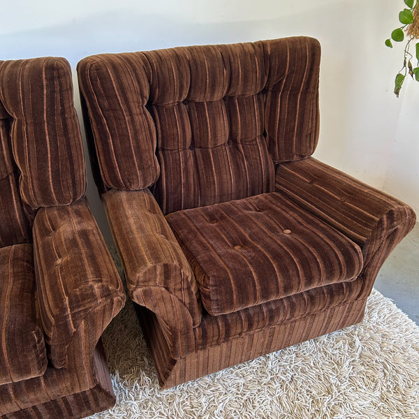 BROWN VELOUR ARMCHAIRS