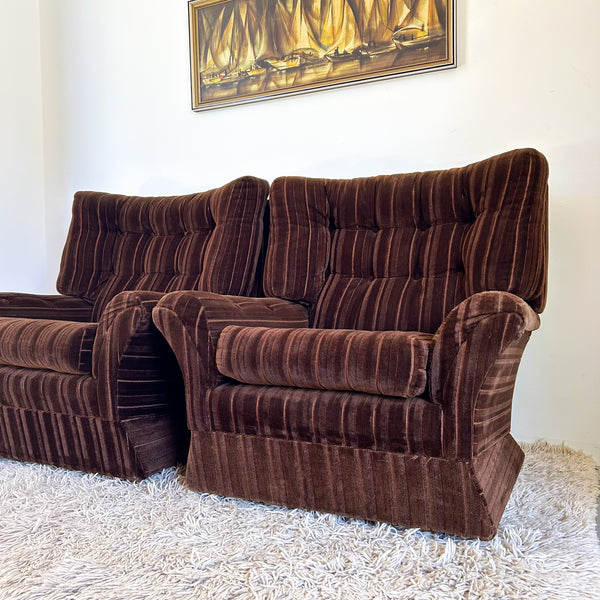 BROWN VELOUR ARMCHAIRS