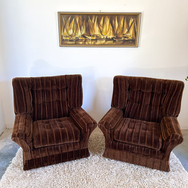 BROWN VELOUR ARMCHAIRS