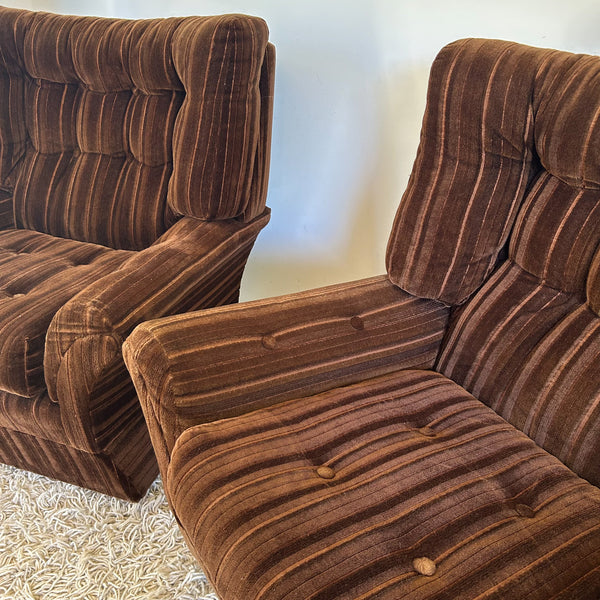 BROWN VELOUR ARMCHAIRS