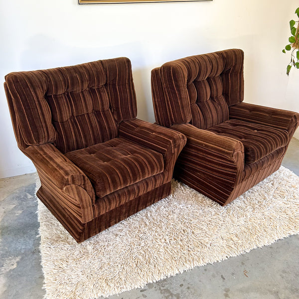 BROWN VELOUR ARMCHAIRS