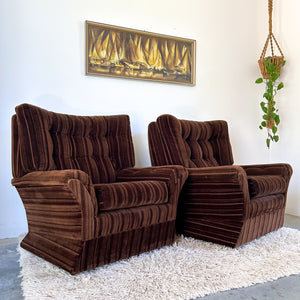 BROWN VELOUR ARMCHAIRS