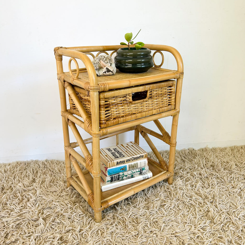 CANE BASKET SIDE TABLE - HEY JUDE WORKSHOP • Vintage furniture & objects Melbourne