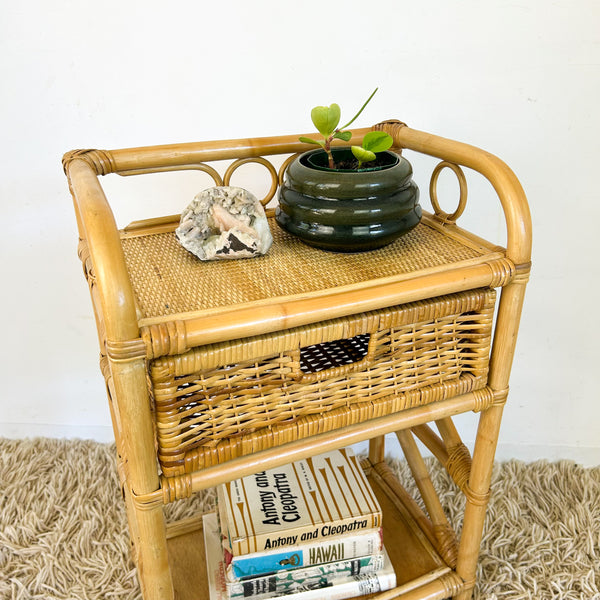 CANE BASKET SIDE TABLE - HEY JUDE WORKSHOP • Vintage furniture & objects Melbourne