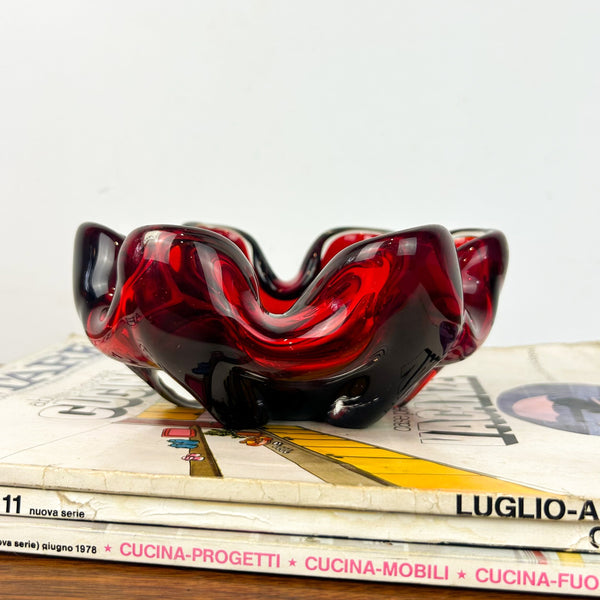 RUBY RED ART GLASS DISH - HEY JUDE WORKSHOP • Vintage furniture & objects Melbourne