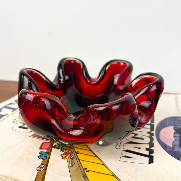 RUBY RED ART GLASS DISH - HEY JUDE WORKSHOP • Vintage furniture & objects Melbourne