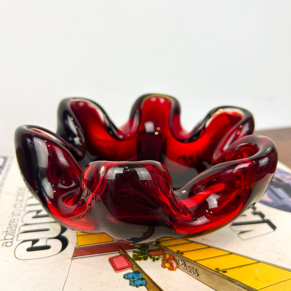 RUBY RED ART GLASS DISH - HEY JUDE WORKSHOP • Vintage furniture & objects Melbourne