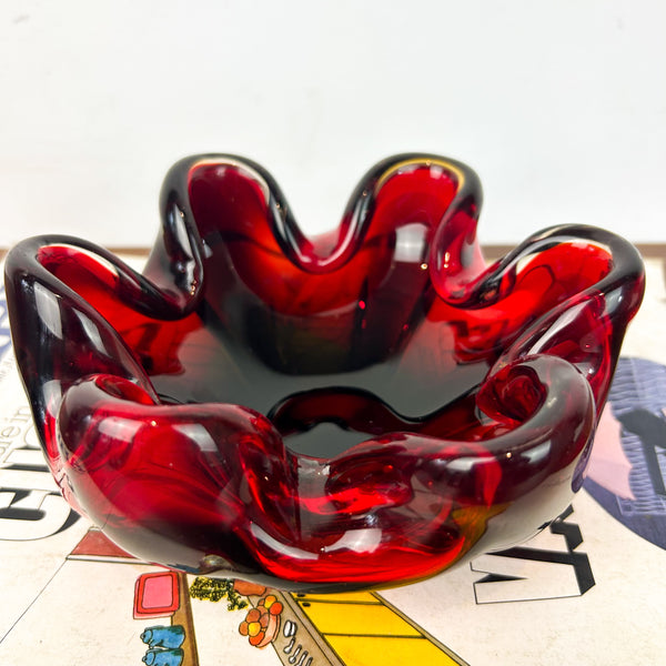 RUBY RED ART GLASS DISH - HEY JUDE WORKSHOP • Vintage furniture & objects Melbourne