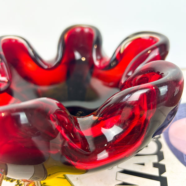 RUBY RED ART GLASS DISH - HEY JUDE WORKSHOP • Vintage furniture & objects Melbourne
