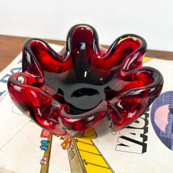 RUBY RED ART GLASS DISH - HEY JUDE WORKSHOP • Vintage furniture & objects Melbourne