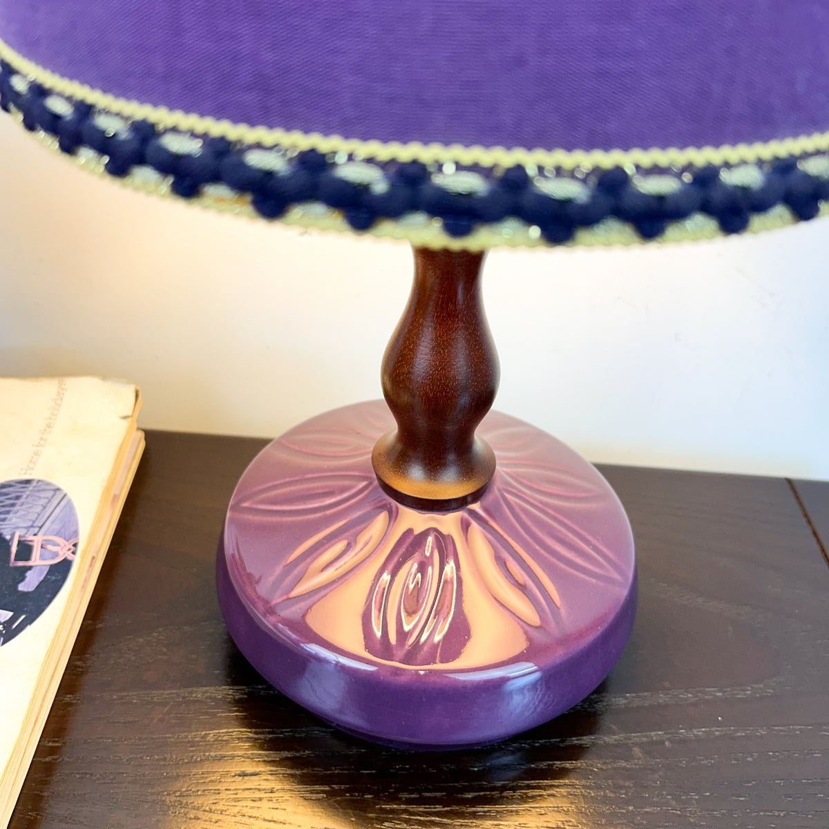 PURPLE CERAMIC TEAK LAMP - HEY JUDE WORKSHOP • Vintage furniture & objects Melbourne