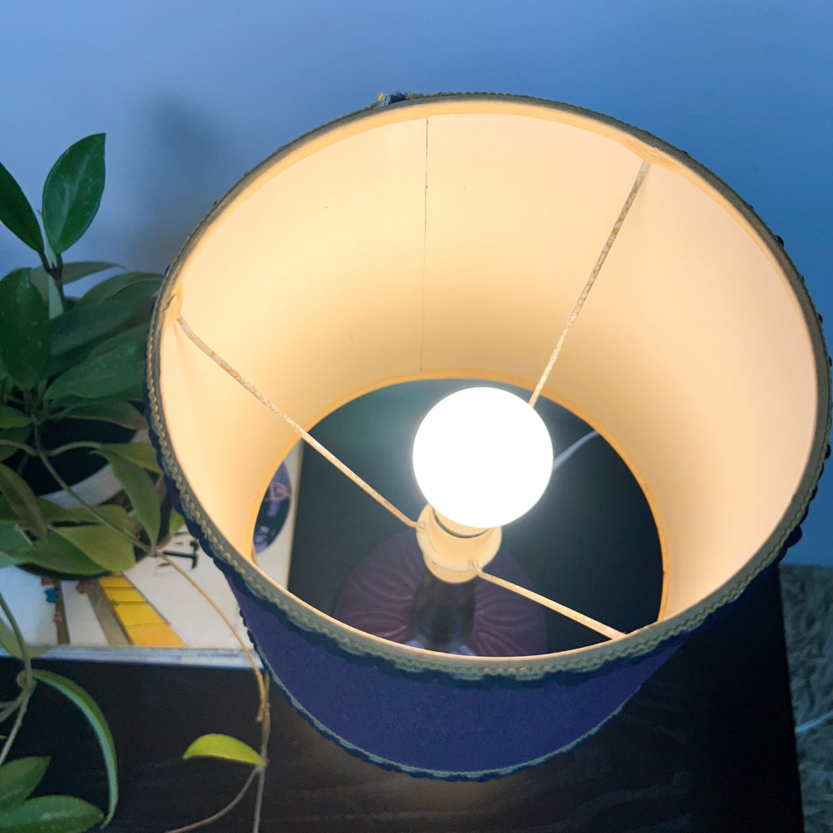 PURPLE CERAMIC TEAK LAMP - HEY JUDE WORKSHOP • Vintage furniture & objects Melbourne