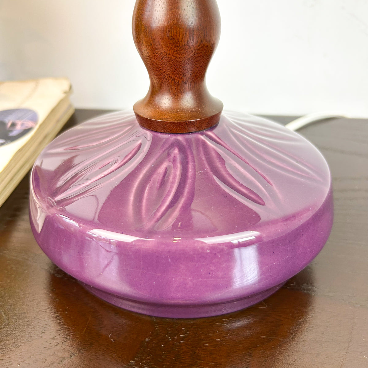 PURPLE CERAMIC TEAK LAMP - HEY JUDE WORKSHOP • Vintage furniture & objects Melbourne