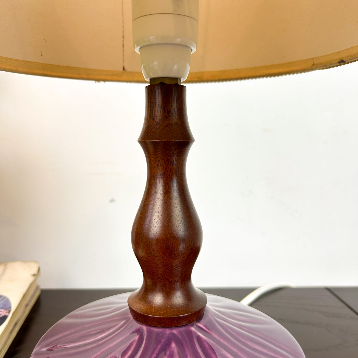 PURPLE CERAMIC TEAK LAMP - HEY JUDE WORKSHOP • Vintage furniture & objects Melbourne