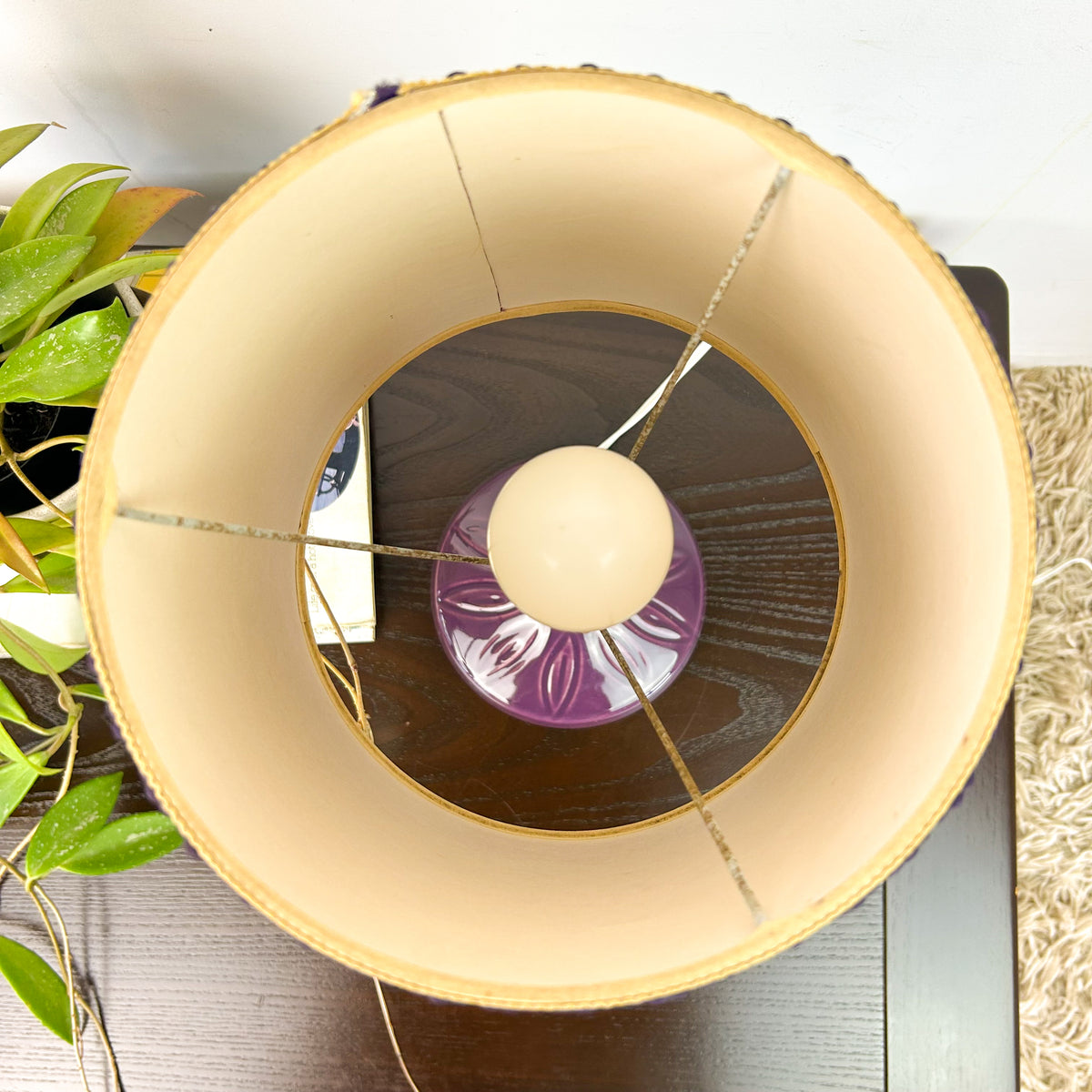 PURPLE CERAMIC TEAK LAMP - HEY JUDE WORKSHOP • Vintage furniture & objects Melbourne