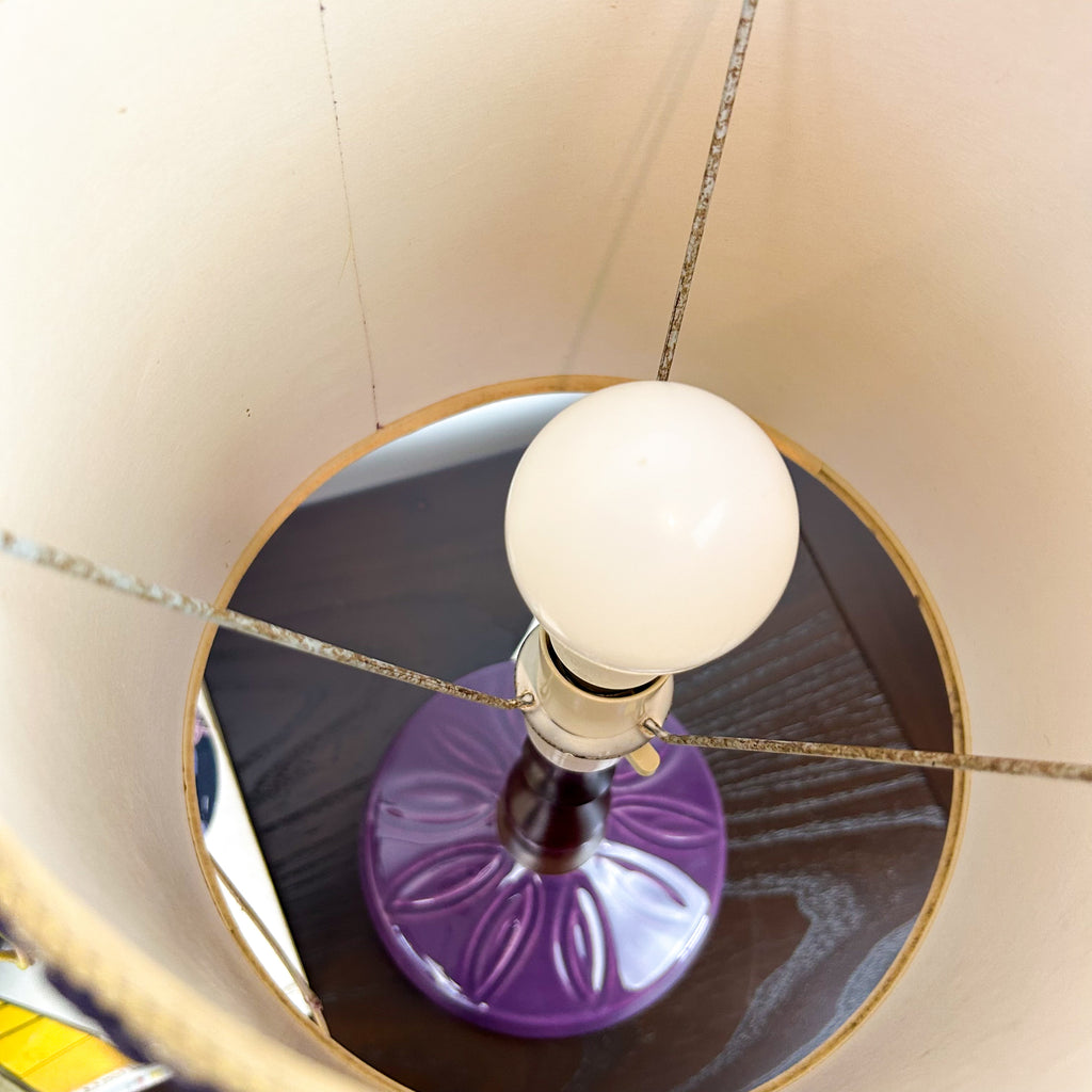 PURPLE CERAMIC TEAK LAMP - HEY JUDE WORKSHOP • Vintage furniture & objects Melbourne