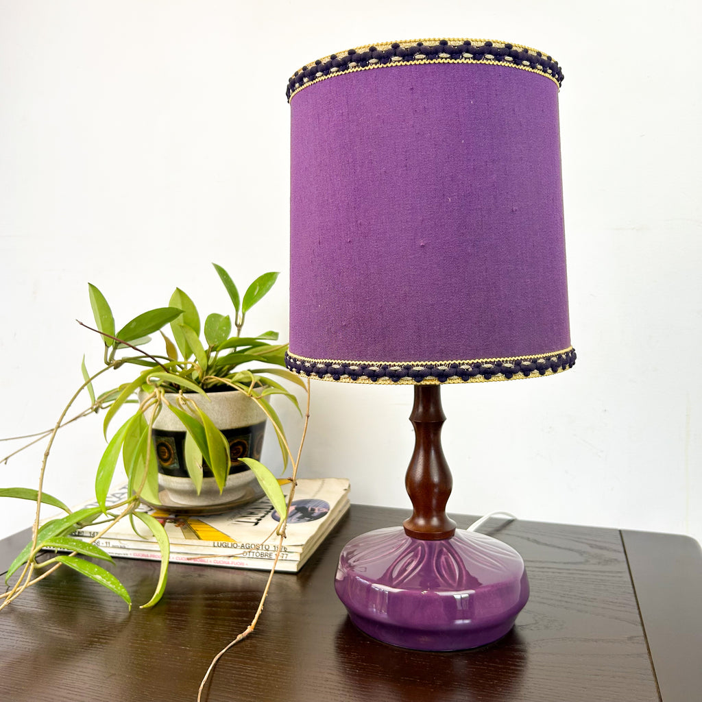 PURPLE CERAMIC TEAK LAMP - HEY JUDE WORKSHOP • Vintage furniture & objects Melbourne
