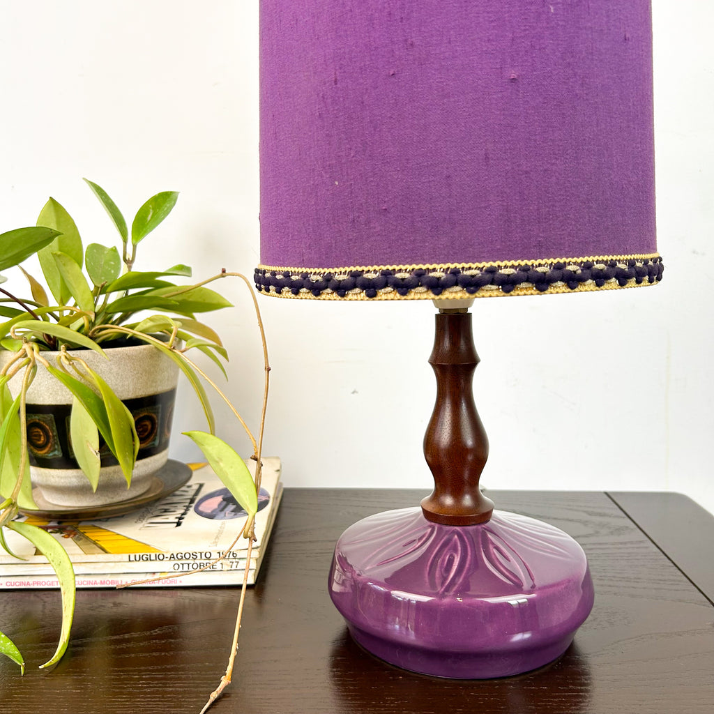 PURPLE CERAMIC TEAK LAMP - HEY JUDE WORKSHOP • Vintage furniture & objects Melbourne