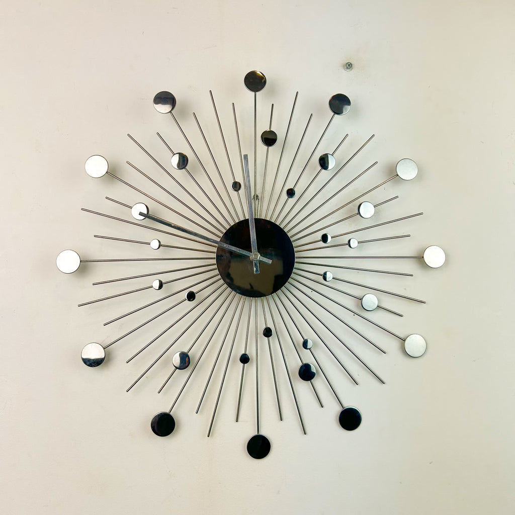 CHROME STARBURST CLOCK - HEY JUDE WORKSHOP • Vintage furniture & objects Melbourne
