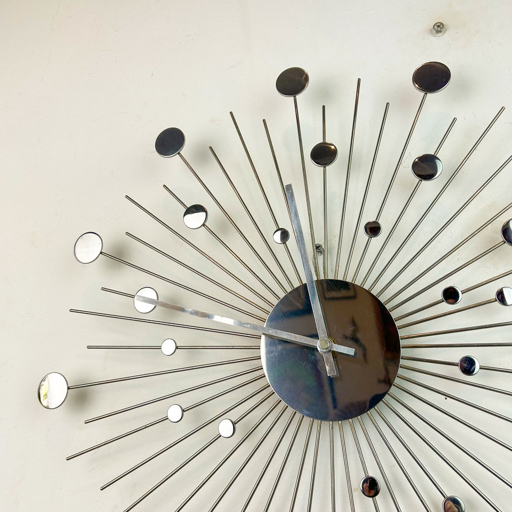 CHROME STARBURST CLOCK - HEY JUDE WORKSHOP • Vintage furniture & objects Melbourne