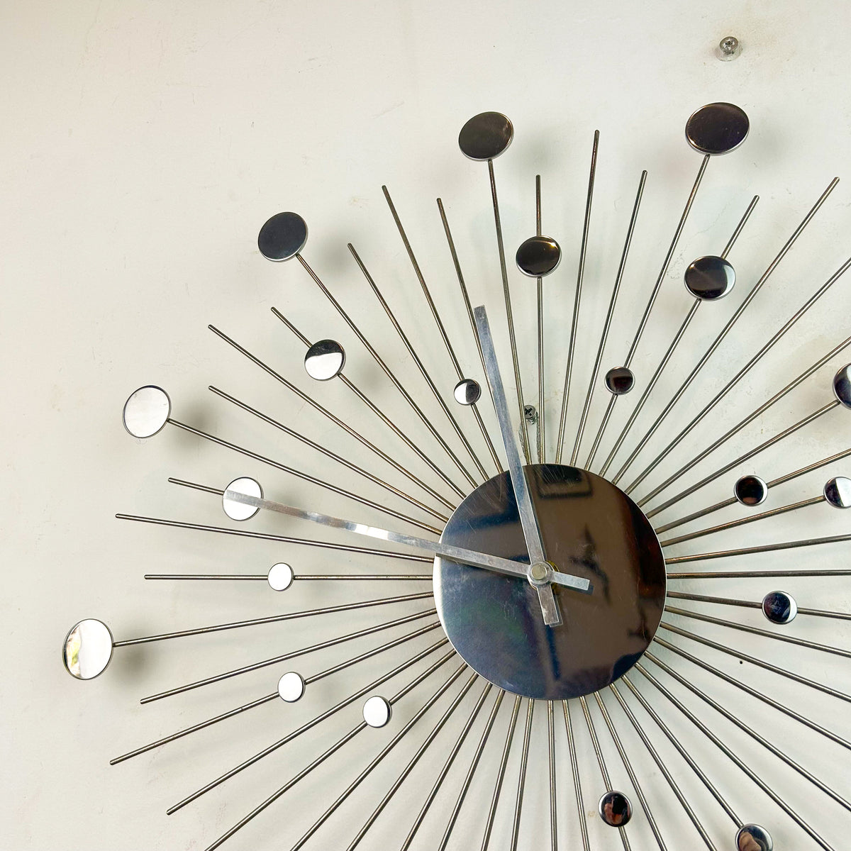 CHROME STARBURST CLOCK - HEY JUDE WORKSHOP • Vintage furniture & objects Melbourne