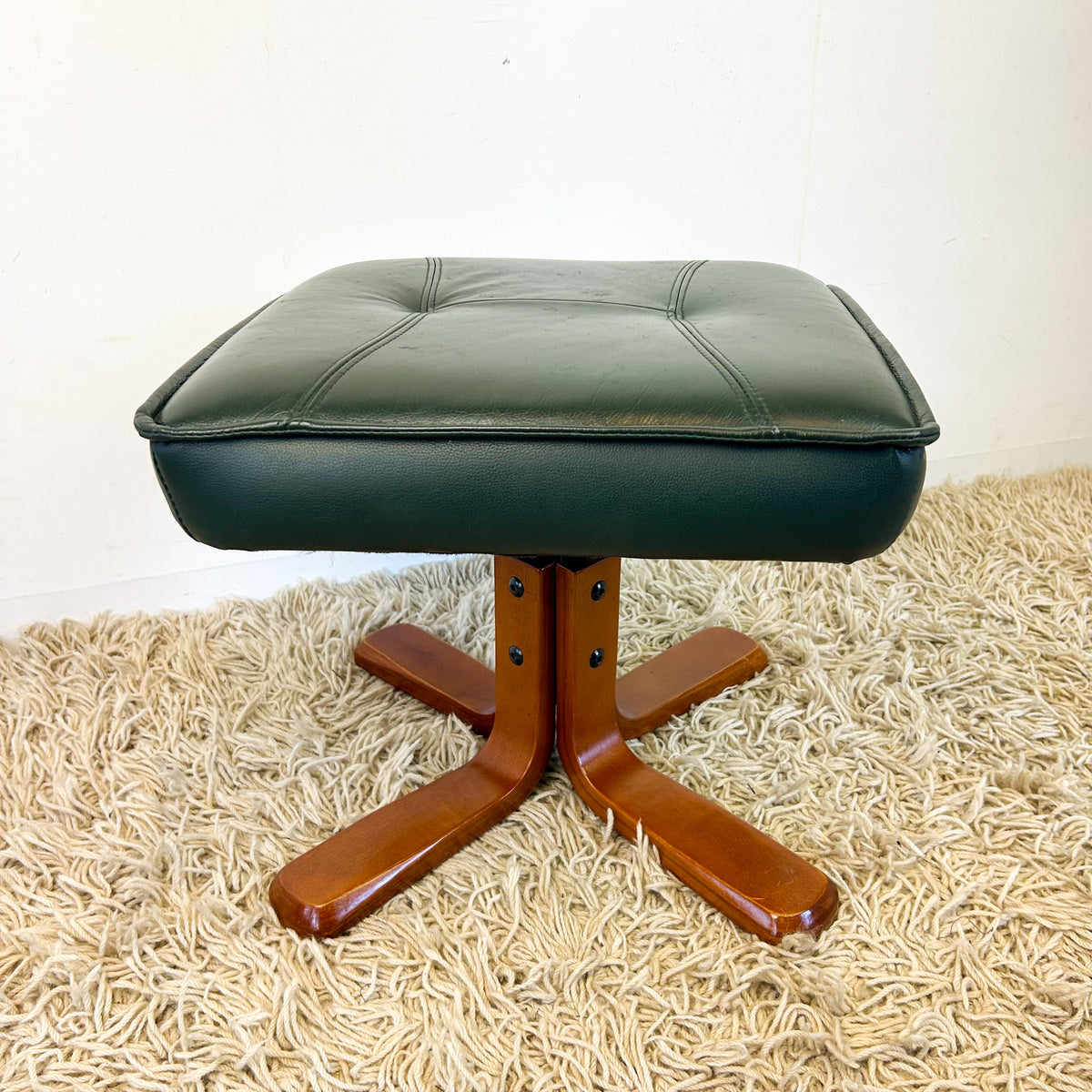 FOREST GREEN VINYL FOOTSTOOL - HEY JUDE WORKSHOP • Vintage furniture & objects Melbourne