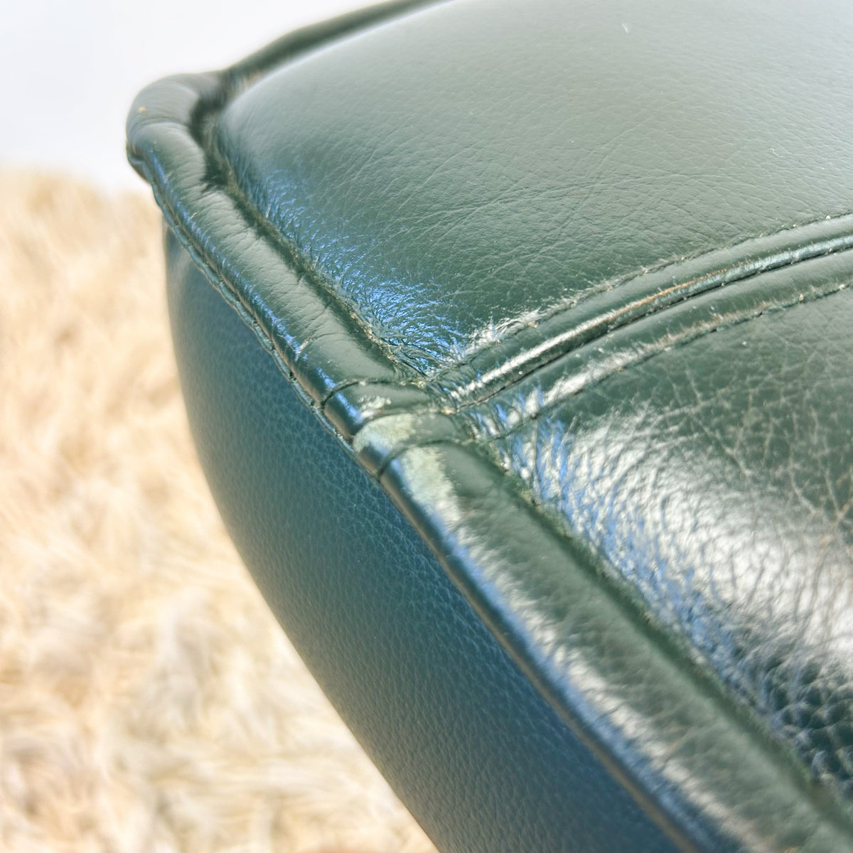 FOREST GREEN VINYL FOOTSTOOL - HEY JUDE WORKSHOP • Vintage furniture & objects Melbourne