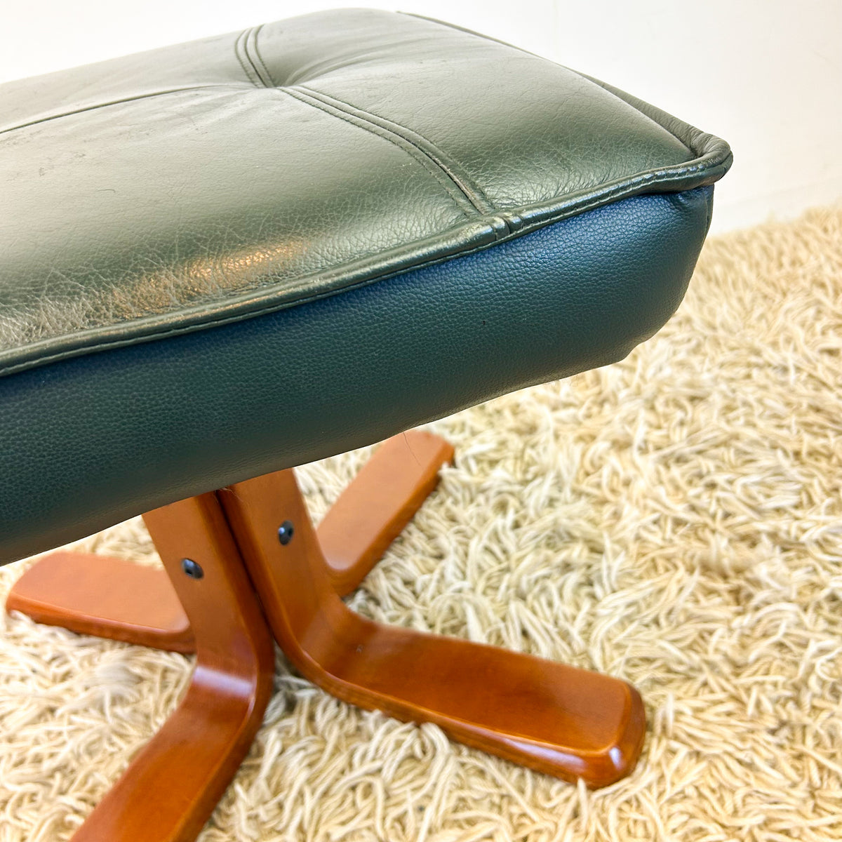FOREST GREEN VINYL FOOTSTOOL - HEY JUDE WORKSHOP • Vintage furniture & objects Melbourne