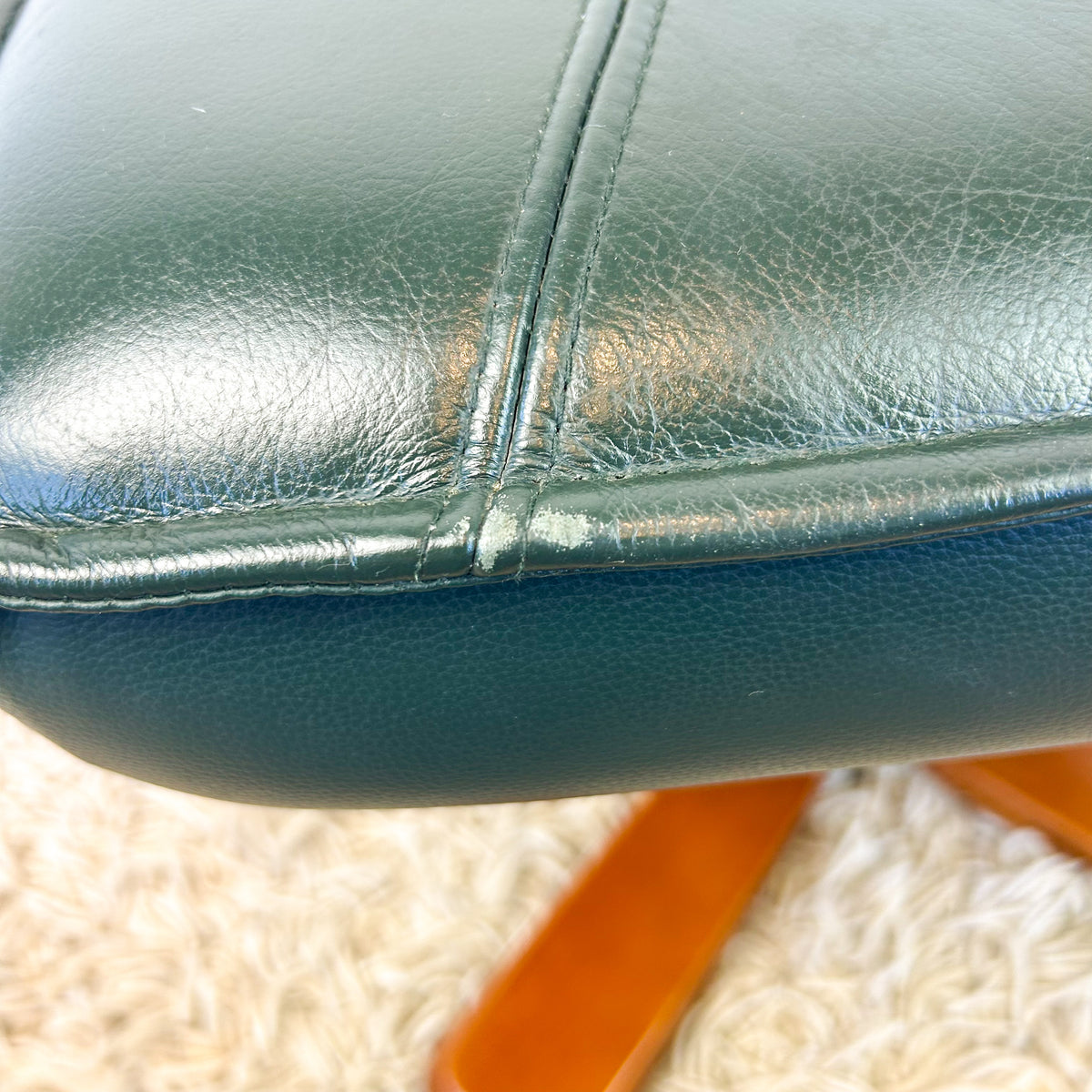 FOREST GREEN VINYL FOOTSTOOL - HEY JUDE WORKSHOP • Vintage furniture & objects Melbourne