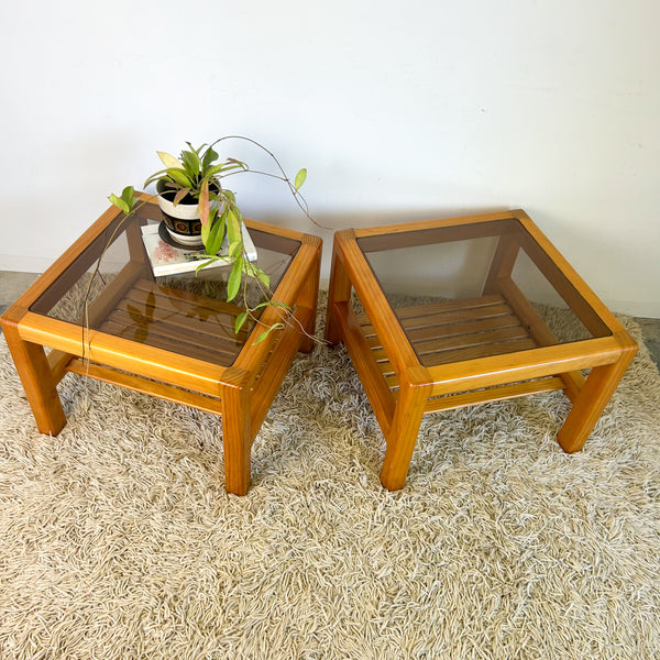 PINE & SMOKY GLASS COFFEE TABLES