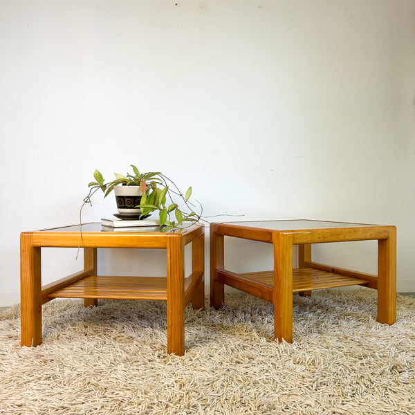 PINE & SMOKY GLASS COFFEE TABLES