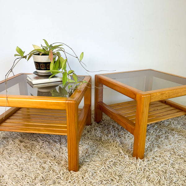 PINE & SMOKY GLASS COFFEE TABLES