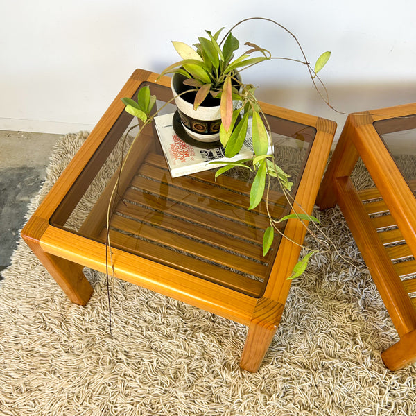 PINE & SMOKY GLASS COFFEE TABLES