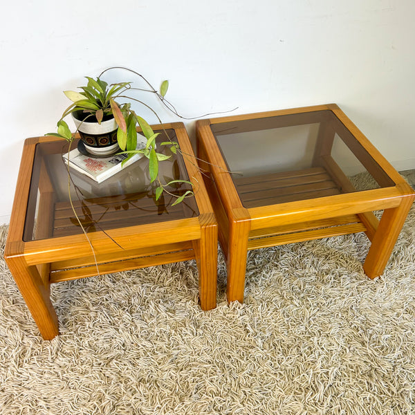 PINE & SMOKY GLASS COFFEE TABLES