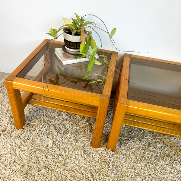 PINE & SMOKY GLASS COFFEE TABLES