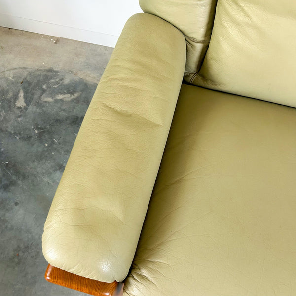 PARKER SAGE GREEN LEATHER TWO-SEATER SOFA