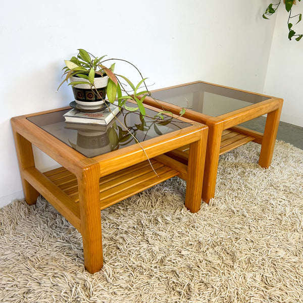 PINE & SMOKY GLASS COFFEE TABLES